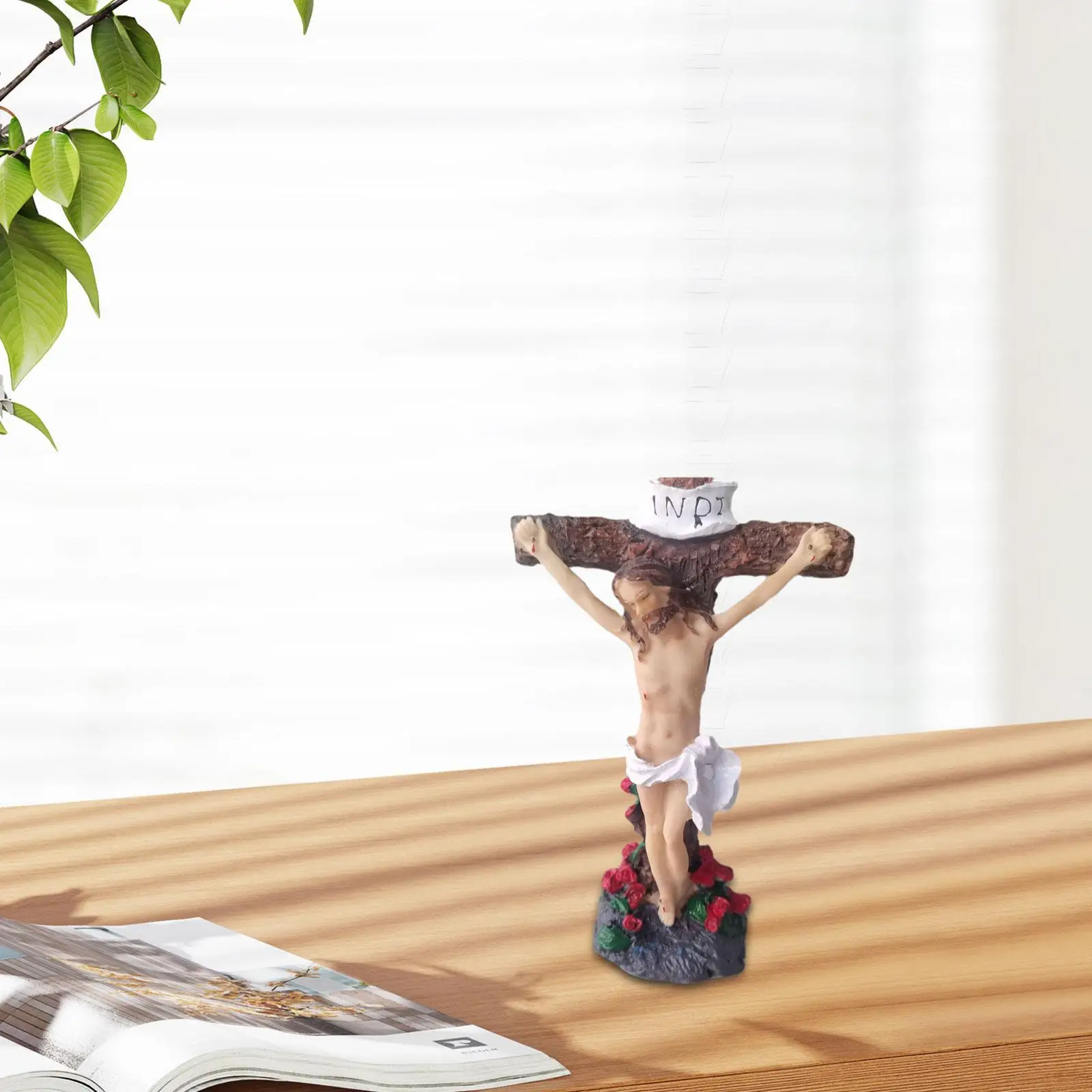 Jesus Crucifix Crosses Figurine Praying Religious Sculpture Religious Gift Catholic Crucifix Cross for Bookshelf Yard Office