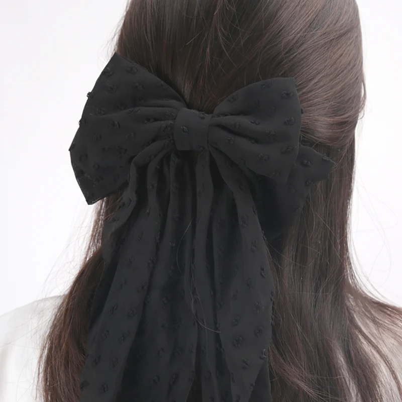 New Black Chiffon Bow Hair Clip Women Large Bowknot Stain Hairpin Barrettes Girls Ponytail Clip Hair Accessories Headwear Gift