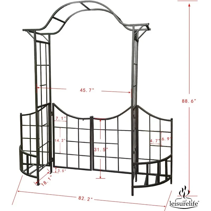 Steel Garden Arch Trellis with Gate, Planter Holders & Fence 2