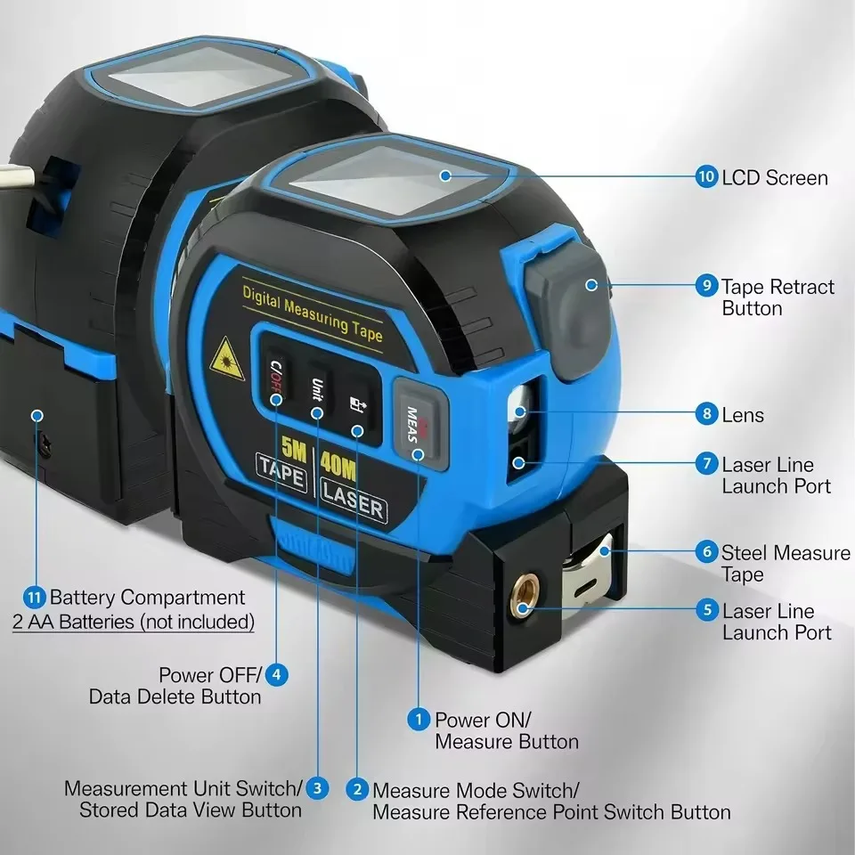 Digital Laser Rangefinder Tape Measure High Precision