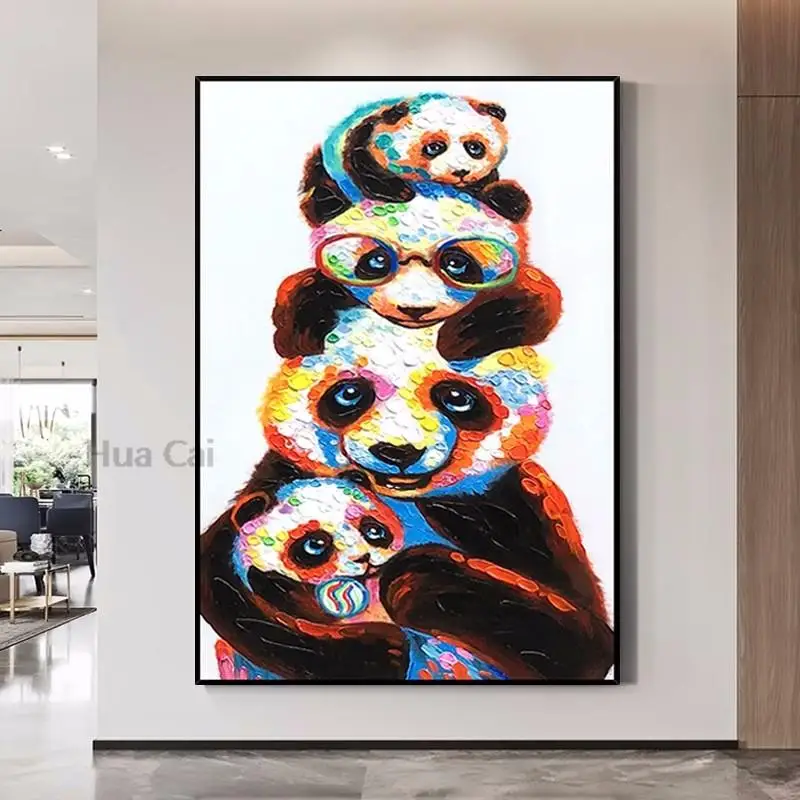 

Palette Knife Animal Painting Thick Acrylic Artwork Unframed Kindergarten Wall Decoration The Panda Cartoon Pictures kawaii