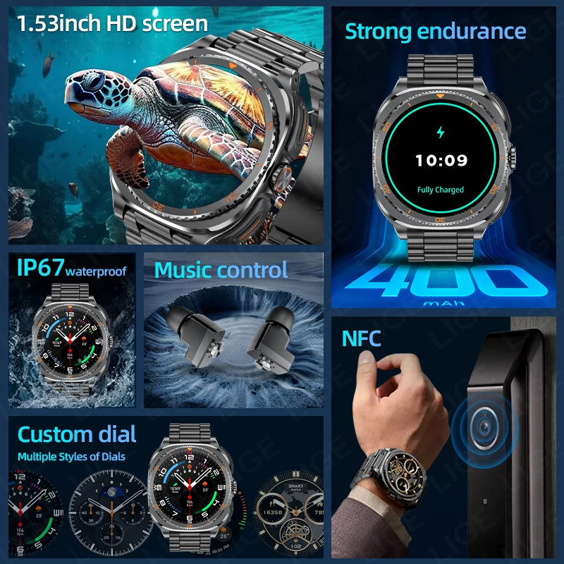 LIGE 2 In 1 Smart Watch With Earbuds NFC Smartwatch TWS Bluetooth Earphone Heart Rate Blood Oxygen Monitor Sport Fitness Watches
