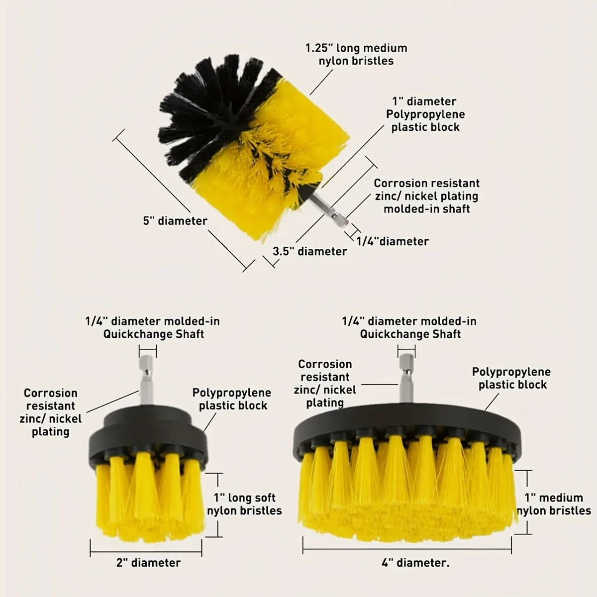 3pcs-Electric Scrubber Brush Drill Brush Kit Power Drills Scrubber Brush For Carpet Glass Car Tires Brush