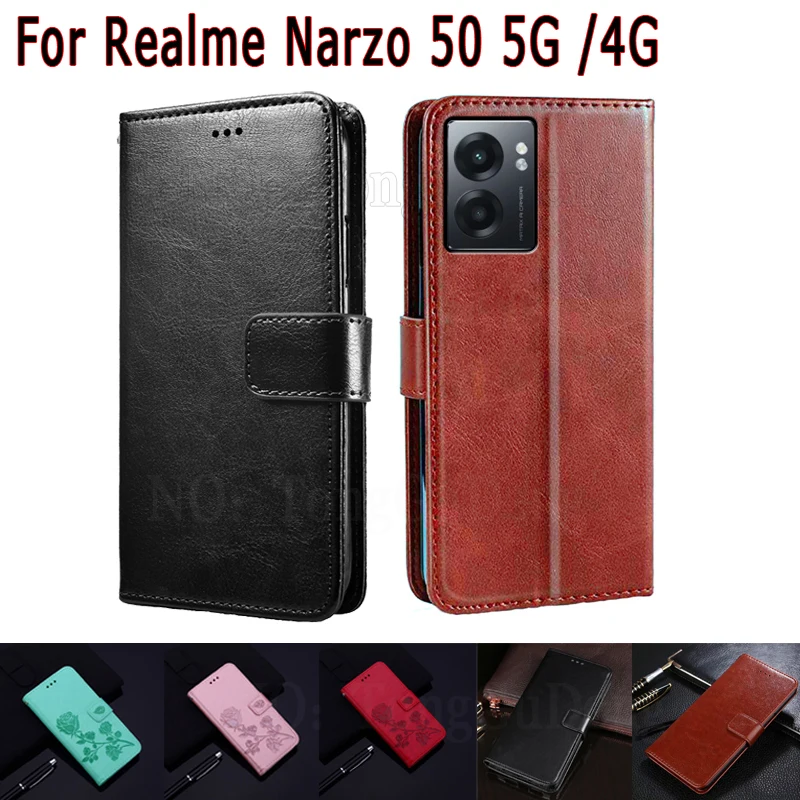 

Flip Leather Wallet Stand Case For Realme Narzo 50 5G Cover Magnetic Card Phone Protective Etui Book On Realme Narzo50 Case Bag