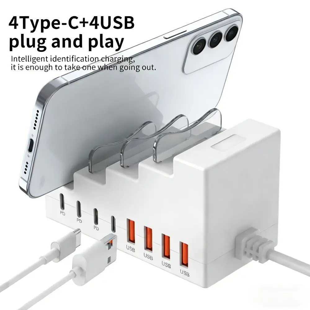 66W 전원 소켓 브래킷 충전기 4USB 포트 4타입 C 포트 데스크탑 충전 멀티탭 PD 고속 충전 8포트 소켓