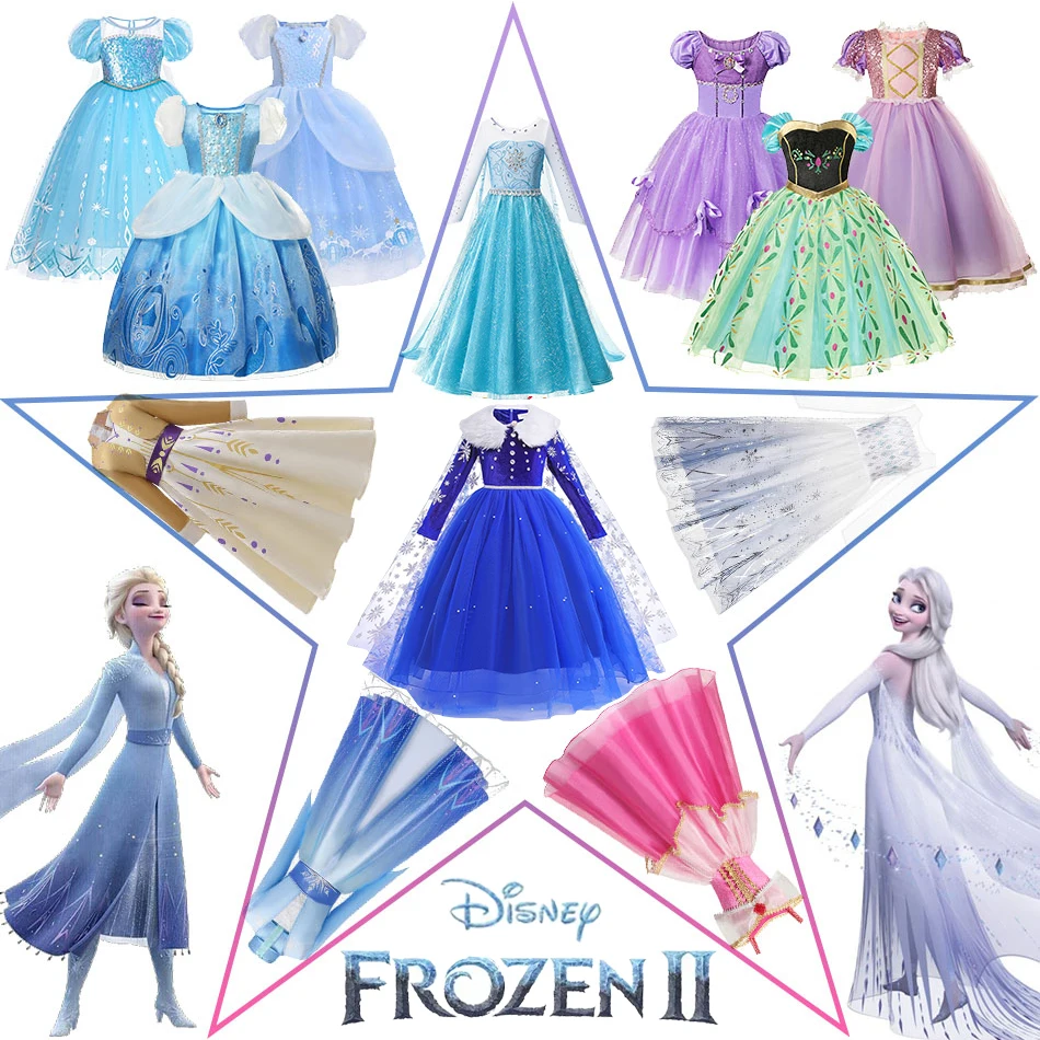 

Disney Frozen 2 Elsa Girls Princess Dress Child Halloween Costume Belle Snow White Encanto Cinderella Cosplay Carnival Ball Gown