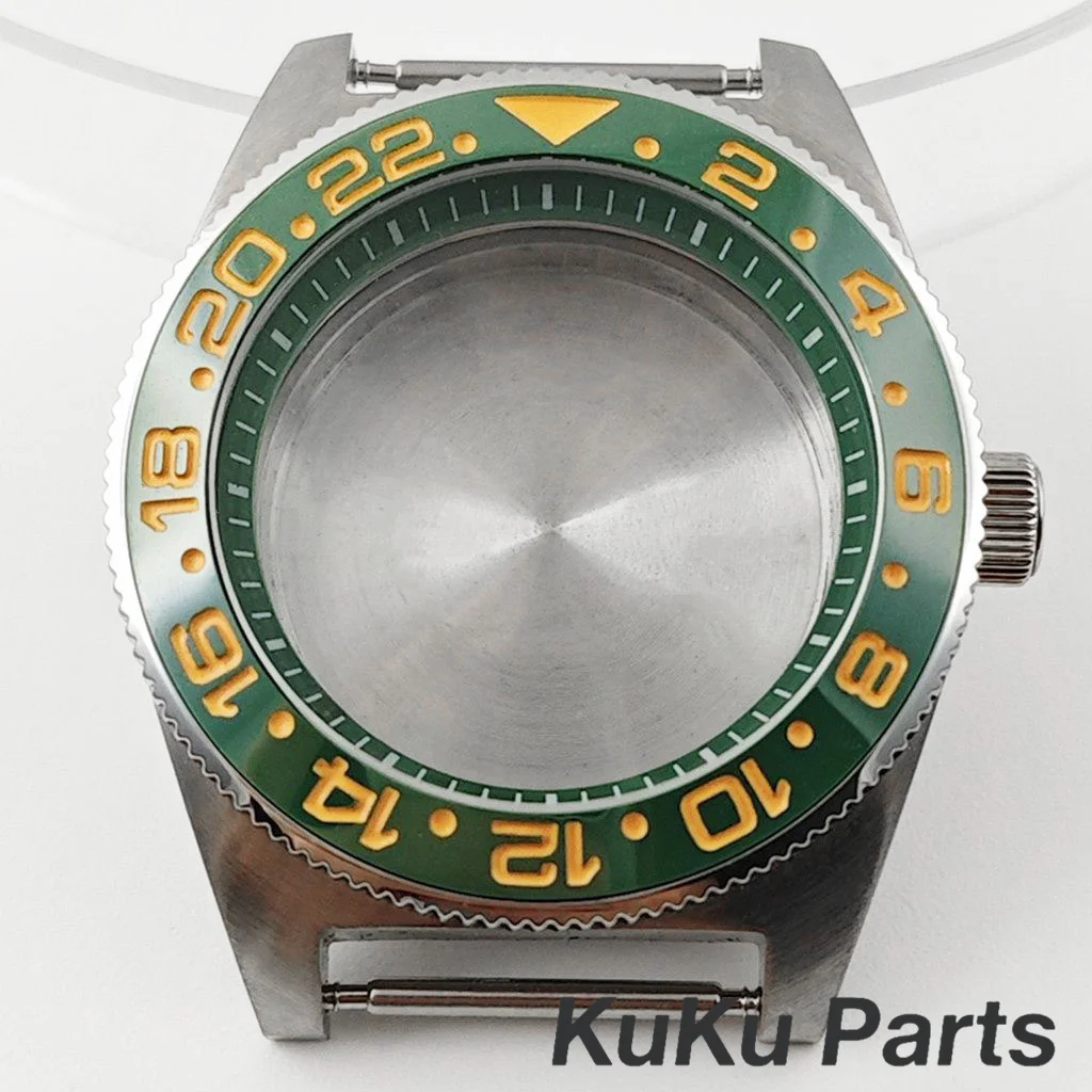 Green Ring GMT Ceramic Bezel Watch Case with 40mm Diameter and 28.5mm Dial Capability