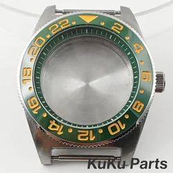 Green Ring GMT Ceramic Bezel Watch Case with 40mm Diameter and 28.5mm Dial Capability (NO.11 Green Gold)
