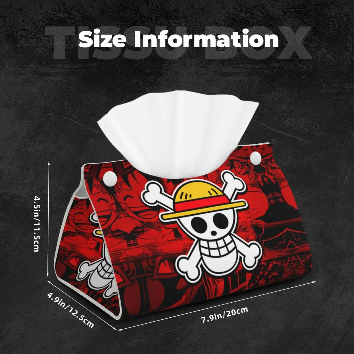 Custom One Piece Straw Hat Pirates Skull Tissue Box Holder Square Anime Manga PU Leather Facial Tissue Box Cover for Car Home 5