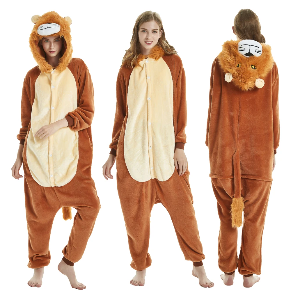 Animal Onesies Kigurumi Pajamas Set Women Men Winter Flannel Cartoon Cosplay Sleepwear