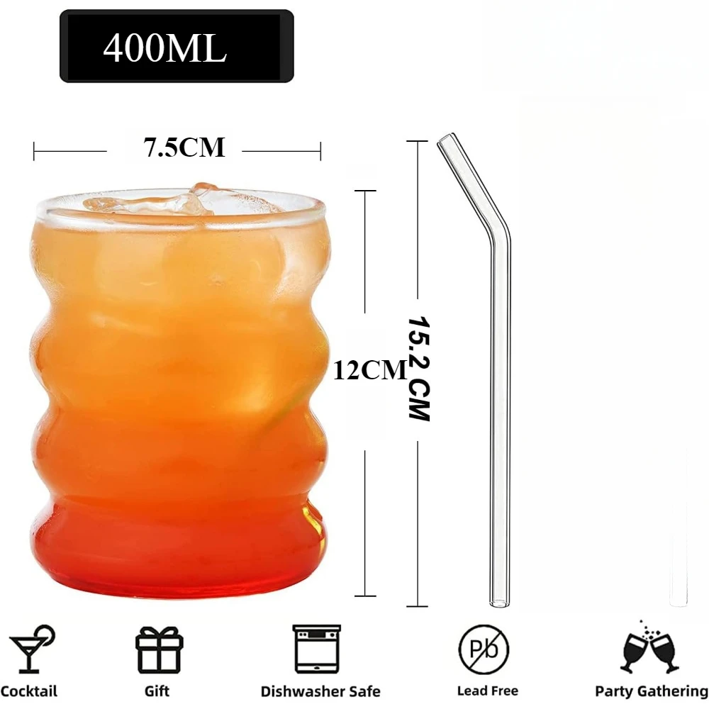 Wave Bubble Glass Set of 4 Iced American Coffee Cups Wave Bubble Glass Drink Cups for Cocktail Whiskey Bar Party 400/13 Oz coffee glass cup