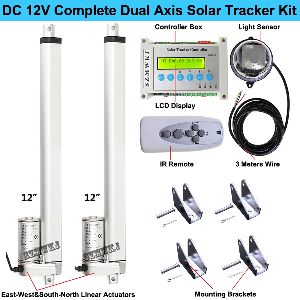 Complete Dual Axis Solar Tracking Kit 2 12 Linear Actuator Electronic Controller For Pv Solar Panel Sunlight Tracker System Dc Motor Aliexpress