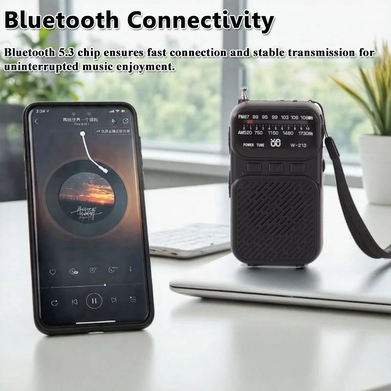 Mini Pocket FM AM Radio Portable DSP Radios Recevier Wireless Blutooth Speaker LED Flashlight Support 3.5mm Headphones TF Card