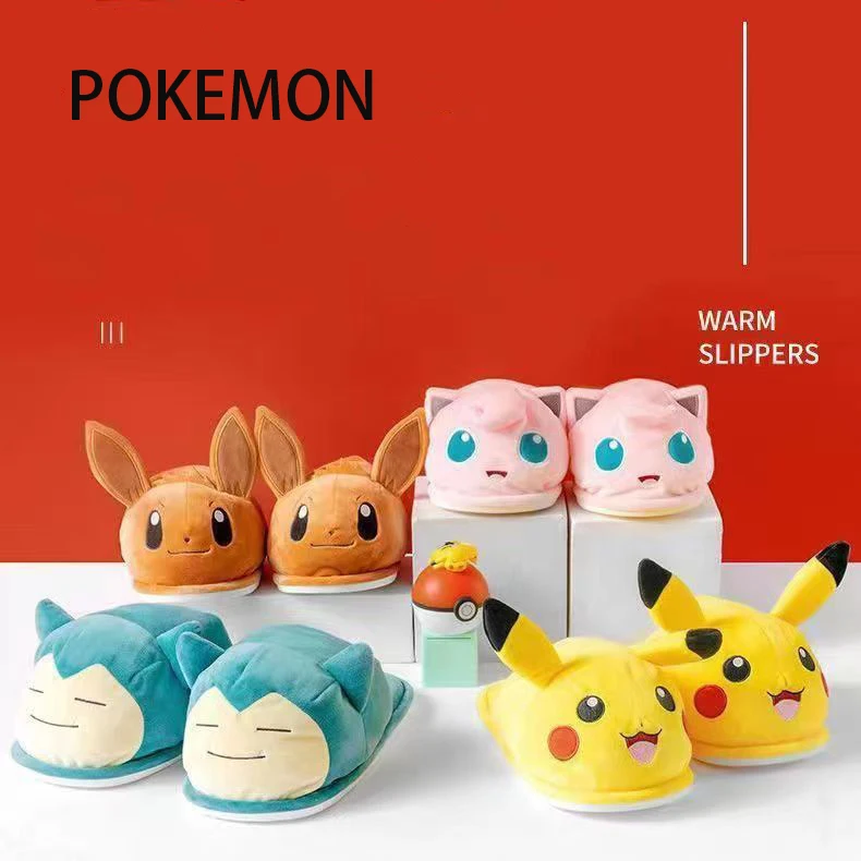 

Pokemon Pikachu Squirtle Gonbe Charizard Eevee Jigglypuff Cotton Slippers for Women's Couples Indoor Plush Slippers
