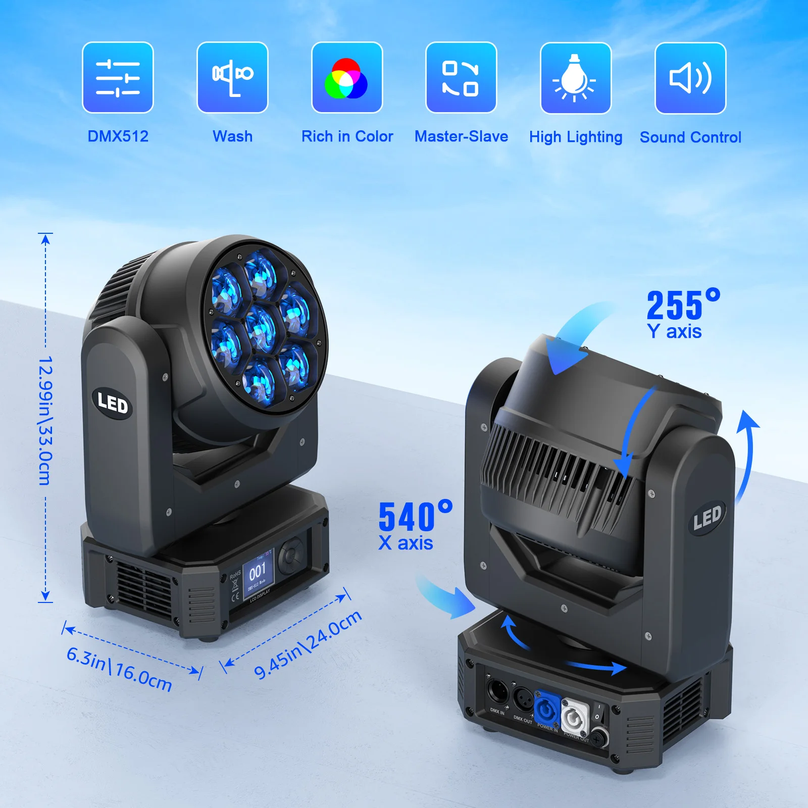 Yiflamefly 2Pcs 300W Bee Eye Moving Head Light 7X25W RGBW LED Wash Beam Zoom Stage Lights DMX DJ Light For KTV Bar wedding Party 6