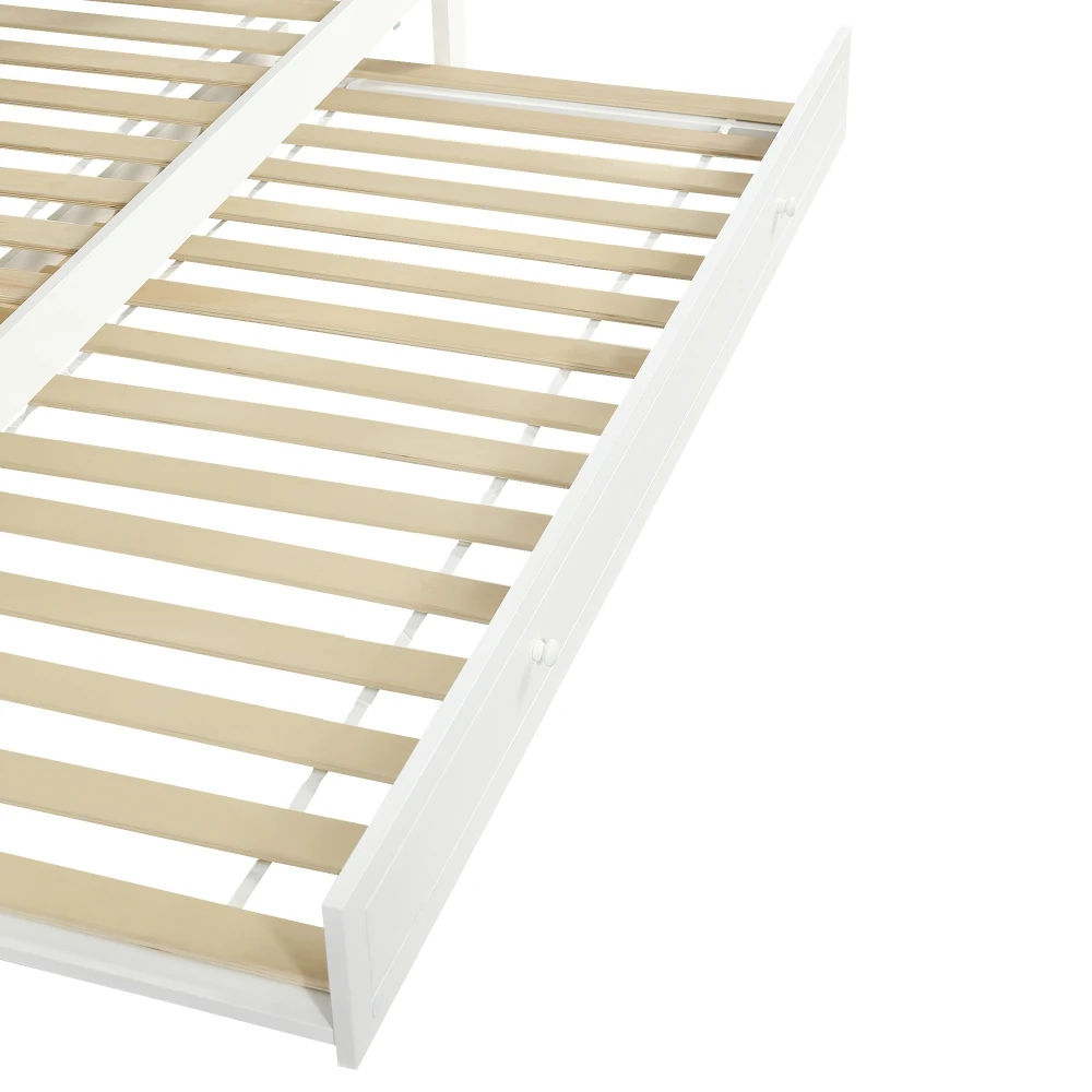 Modernes Kinder-Etagenbett mit Ausziehbarem Zusatzbett, Hängender Aufbewahrung, Niedlichem Fenster- & Dachdesign, Stabilem Lattenrost, 90x200cm – Detail 24
