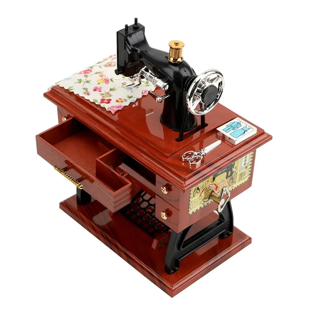 Music Box Carousel Music Box 1pc Mini Sewing Machine Style Music Box Hand Crank Vintage Music Boxes Jewelry Box Christmas New Year Birthday Gifts