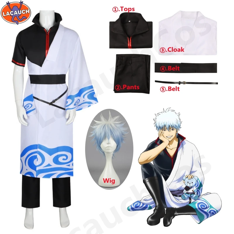 

Gintama Cosplay Costumes Sakata Gintoki Anime Cosplay Costume Kimono Halloween Carnival Party Silver Soul Cosplay Costume Wigs