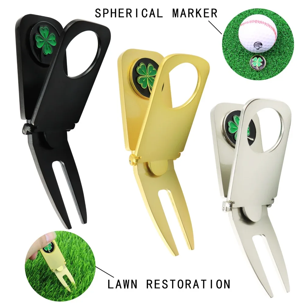 Ball Marker Putting Green Fork Divot Tool 6 in 1 Golf Pitchfork Clover Multipurpose Golf Green Fork Pitch Groove Cleaner