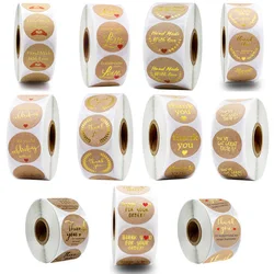 Round Craft Paper Gold Color Foil Greeting Sticker Thank You For Celebrating With Us Handmade With Love Small Bussiness Packages