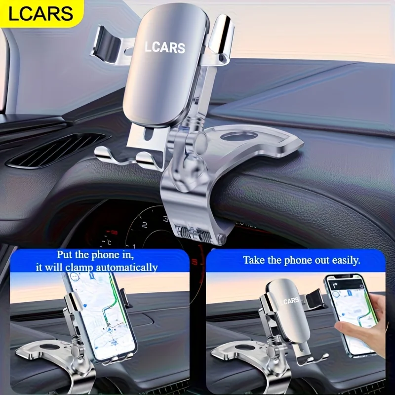 Dashboard-Mounted Adjustable Car Phone Holder - Non-Damaging Installation, Ideal for Navigation and Entertainment, Sleek Silver Finish