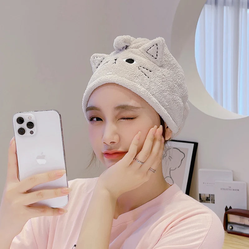 Dry Hair Cap Water Absorbing Coral Wool Cute Cartoon Pattern Facial Headband Makeup Remover Dry Hair Towel hair towel