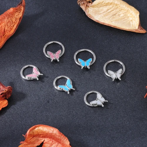 ZS 16G 나비 코 링 진주 고양이 Septum 반지 꿀벌 박쥐 Septum 피어싱 블루 나비 헬릭스 귀걸이 스테인레스 스틸 코 링 2