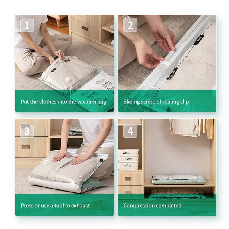 No Pump Need Vacuum Bag Quilt Clothes Organizer Wardrobe Storage SealerBags Compressed Saving Space Bags Reusable Travel Package 5