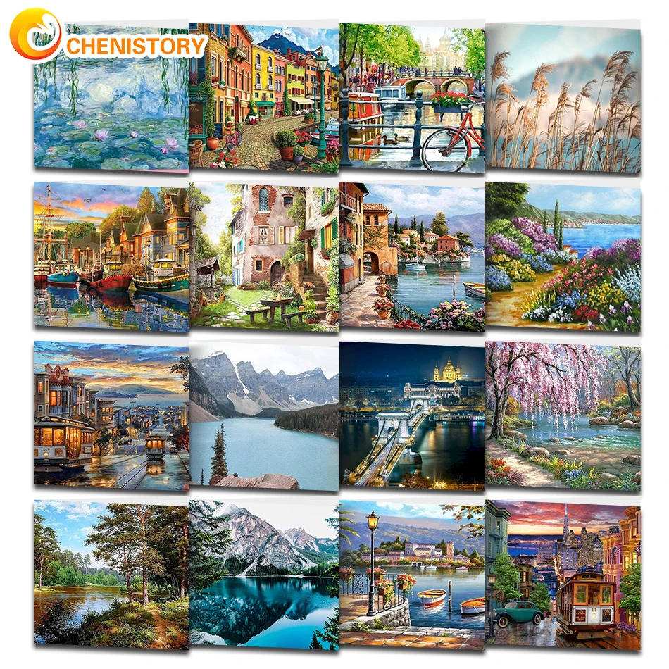 Description Picture 5 of itemCHENISTORY Paintings By Number Kit Landscape Paint Canvas Picture Oil Painting By Number HandPainted For Adults Home Decor New