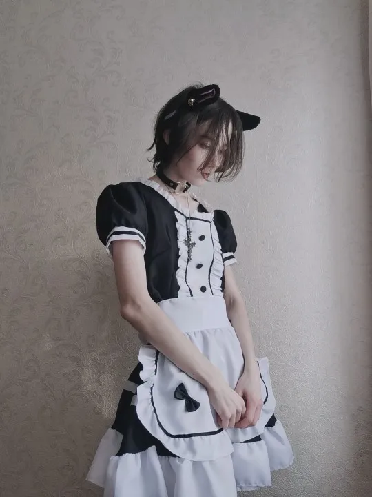 Japanese Women Maid Outfit Anime Long Dress Men Lolita Dress Costume Cosplay Cafe Apron Costume