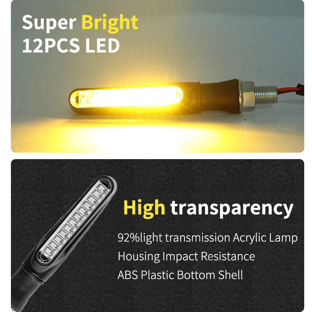 Motorcycle turn signal 2/4pcs flashing lights sequential signals LED blinker flowing water bendable tail stop indicators