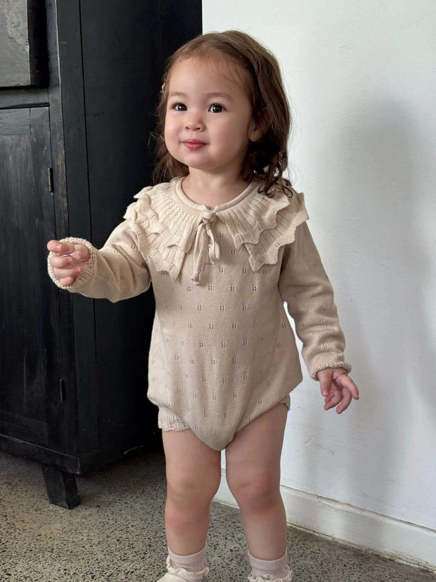 Baby Girls Knit Bodysuit Ruffle Collar One Piece