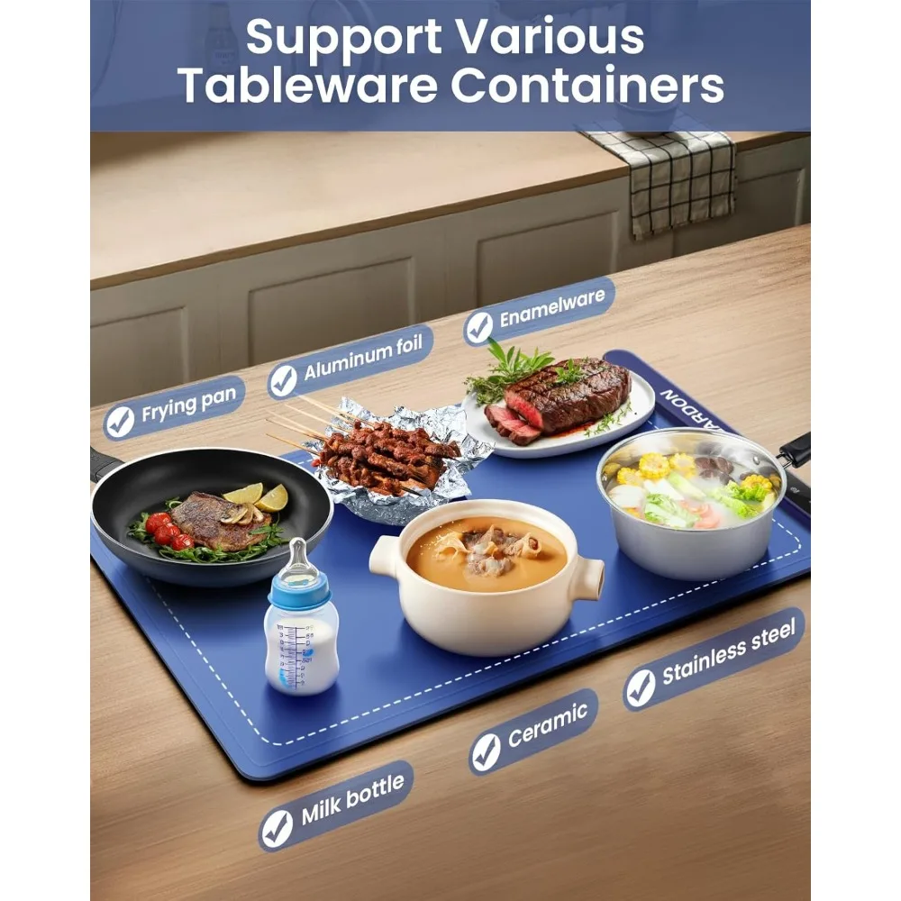 Electric Warming Tray, Upgraded Graphene Adjustable Food Warmer, 6 Temperature Settings, Silicone Food Warming Mat 3
