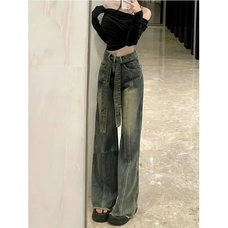 Retro Versatile Fashionable Wide Leg Jeans For Women 2023 New Niche Design Ssensation Straight Tube lLoose Brim Floor Mop Pants