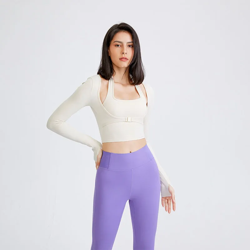 Sexy Long Sleeve Sport T-shirt sports t shirt sports shirt Women 2 In 1 Crop Top Fitness Workout Yoga Jersey Gym Cropped Shirts