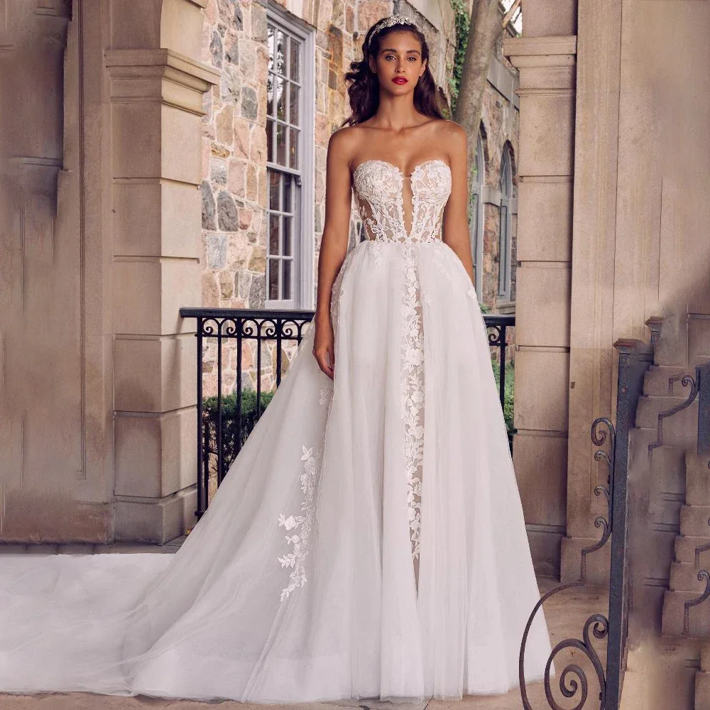 

Элегантное Длинное пляжное платье невесты с аппликацией и кружевом без рукавов