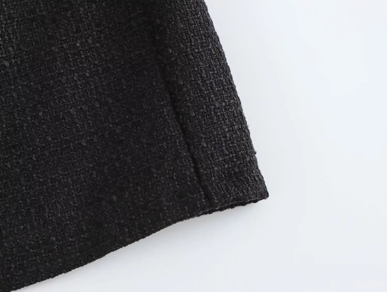 Abrigo de tweed negro de lana suave con cuello redondo para otoño, chaqueta corta vintage con bolsillos delanteros y botones de un solo pecho, chaqueta elegante