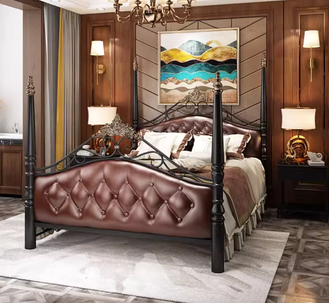 

European-style iron bed double light luxury iron bed high-grade villa iron bed