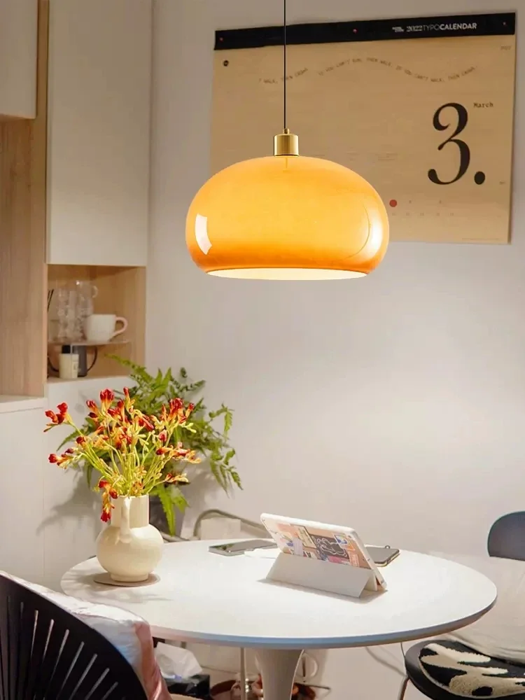 SANDYHA Nordic Vintage Glass Pendent Lights Creative Gradual Yellow Round Chandelier Study Bedroom Restaurant Home Hanging Lamp - Image 3