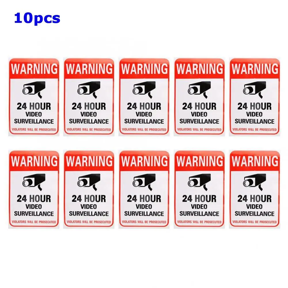 10pcs 24 Hour Monitor Camera Security Camera Sign Stickers Warning Signs Warning Sticker Decals