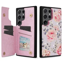 Floral Wallet Card Holder Flip Leather Case with RFID Blocking Technology - Samsung S25 (A)