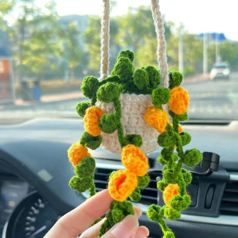 Mini Macrame Plant Hanger RearView Mirror Car Flower Charm Decorations  Hanging Plant ,Artificial Car Succulent Gifts - AliExpress