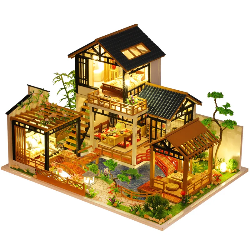 DIY Doll House Villa house model Miniature Building Kit Furniture Dollhouse Wooden Kit Toys   Birthday Gifts P018