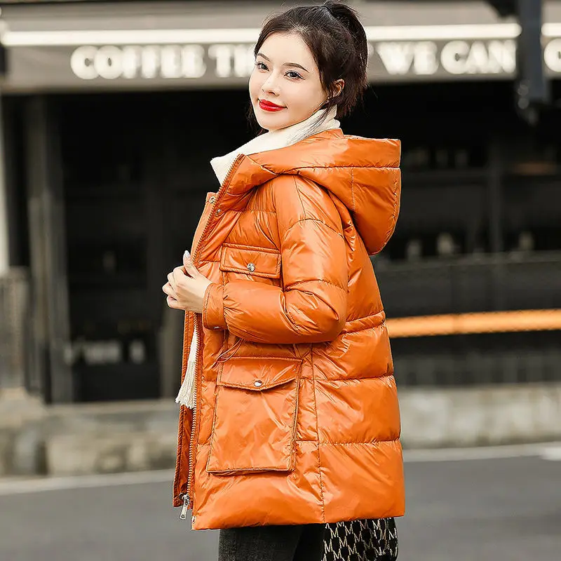 2023 New Women Down Jacket Winter Coat Female Mid Length Version Parkas Loose Thick Warm Outwear Hooded Versatile Overcoat