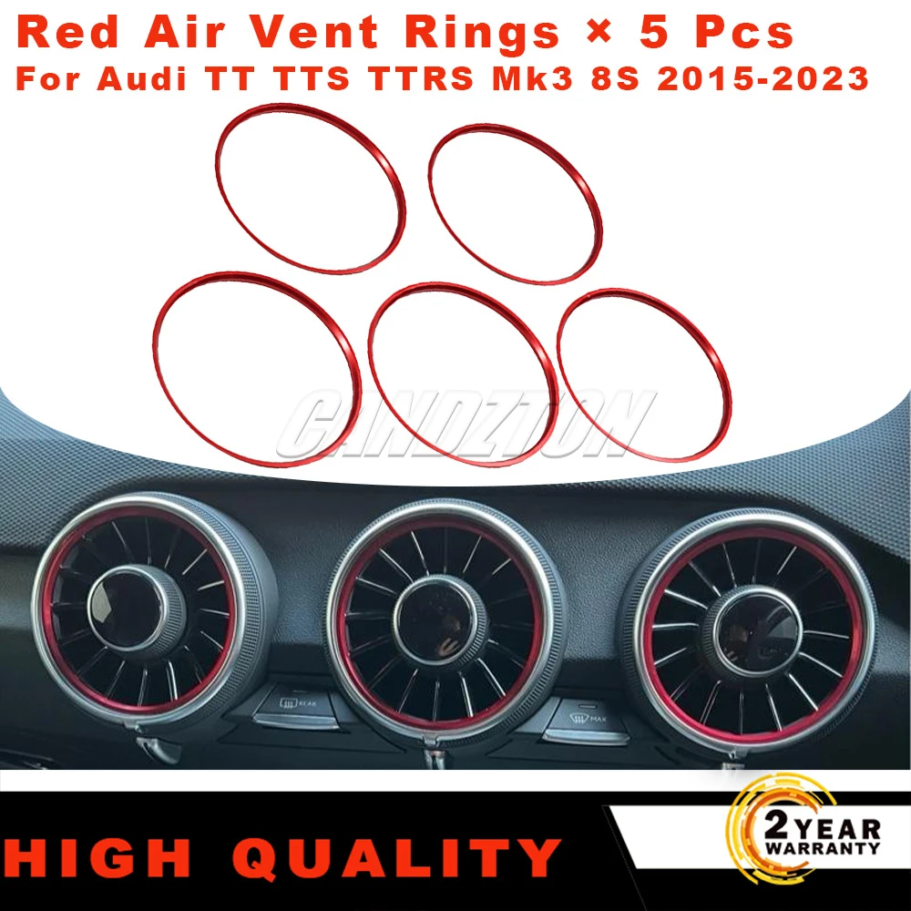 5Pcs For Audi TT TTS TTRS Mk3 8S 2015-2023 Dashcam AC Vent Outlet Ring Trim Decor aluminium Red Air Vent Rings car accessories