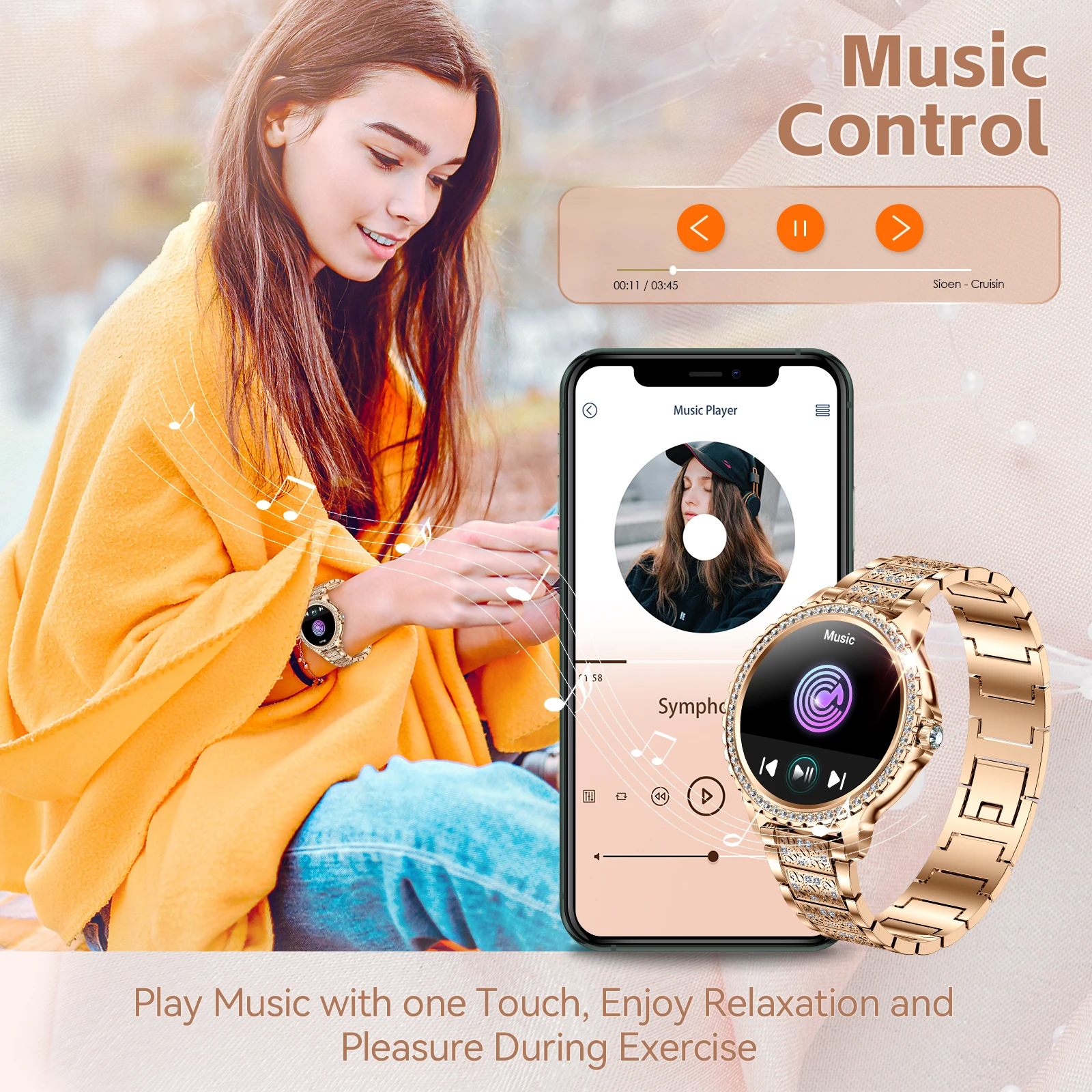 EIGIIS Smart Watch for Women with1.32"HD Screen Fitness Tracker with Heart Rate Sleep Monitor Waterproof for iOS xiaomi Phones 5