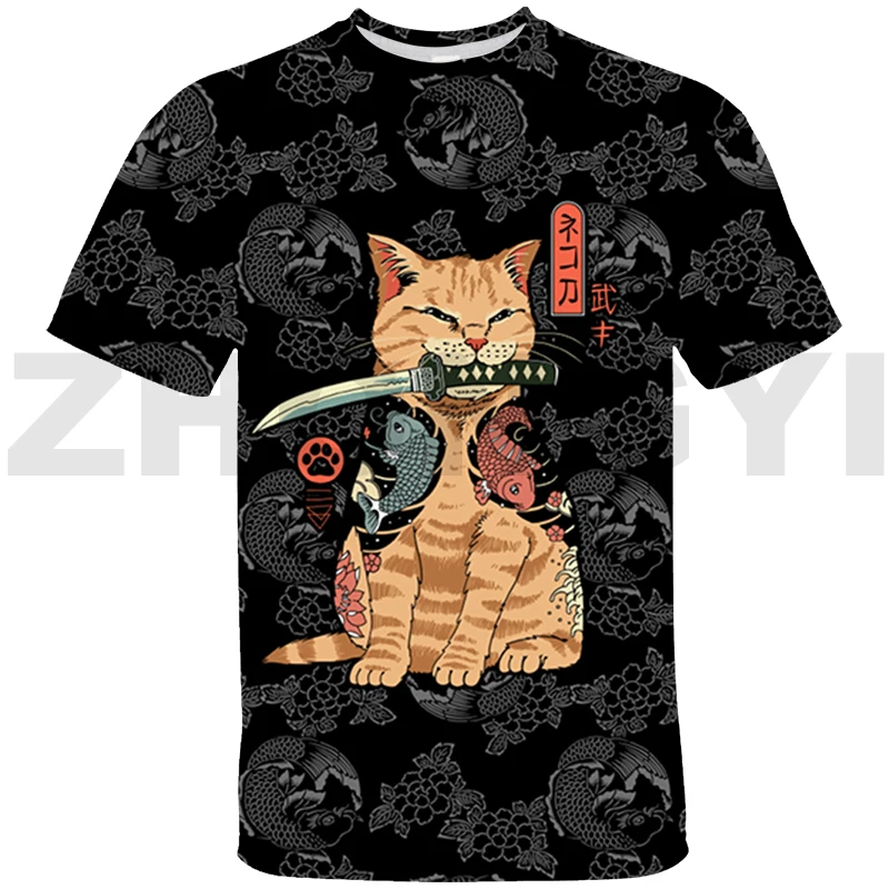 

Mens Japan Harajuku Samurai Cat T Shirt Anime Tees Tops 3D Boys Girls Graphic T Shirts Teen Clothing Casual Summer Short Sleeve