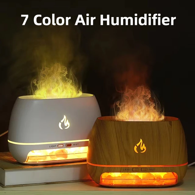New Himalayan Crystal Salt Stone Aroma Air Humidifiers 3D Flame Fire Colorful Night Light Aromatherapy Essential Oil Diffuser 2