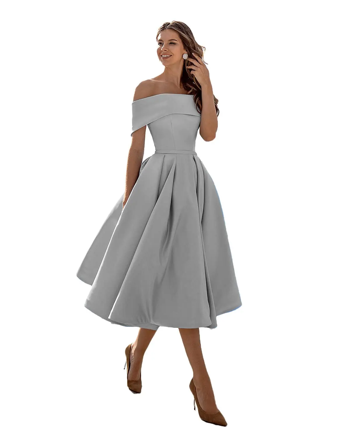 formal evening gowns Off Shoulder Evening Dresses Short Satin t فساتين السهرة A Line Party Prom Gown with Pockets for Women petite formal dresses & gowns Evening Dresses