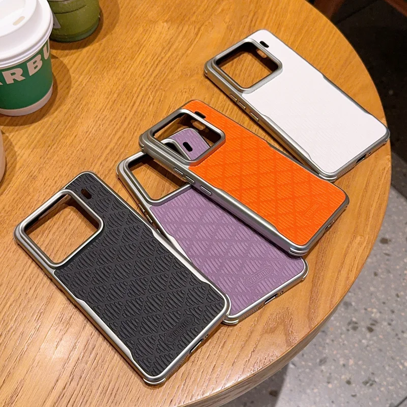 Luxury Leather Shockproof Case with MagSafe and Electroplating Silver Finish